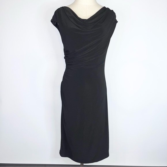 Ronni Nicole Dresses & Skirts - RONNI NICOLE Solid Black Cowl Neck Sheath Dress 6 LBD